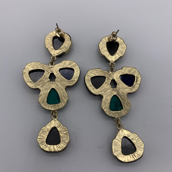 Multi Color Stones And Crystals Dangle Long Drop Fashion Earrings - Picture 9 of 9